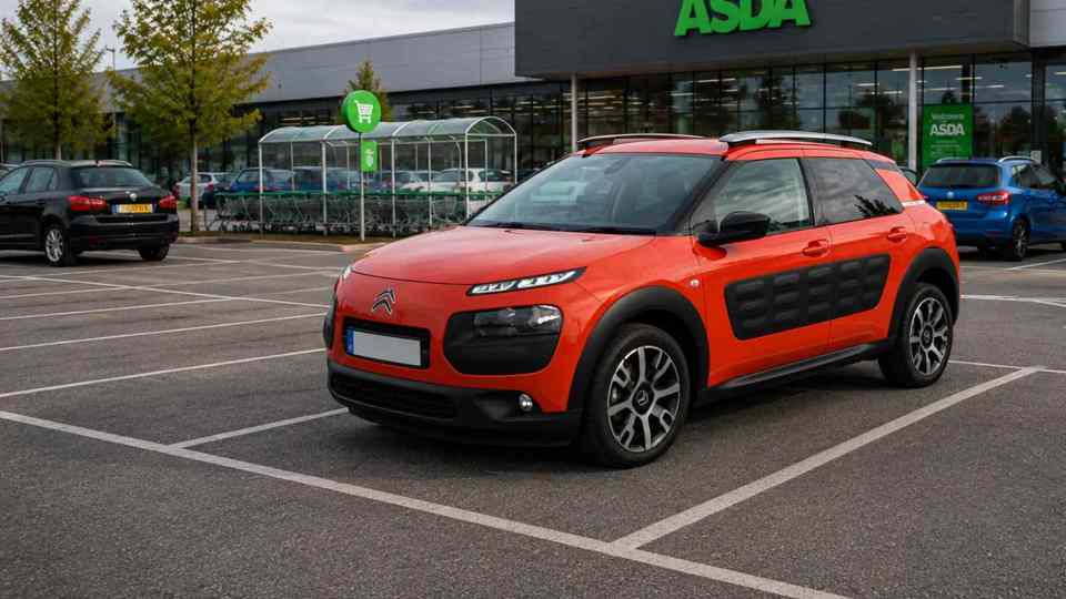 Orange Citroën C4 Cactus parked outside ASDA