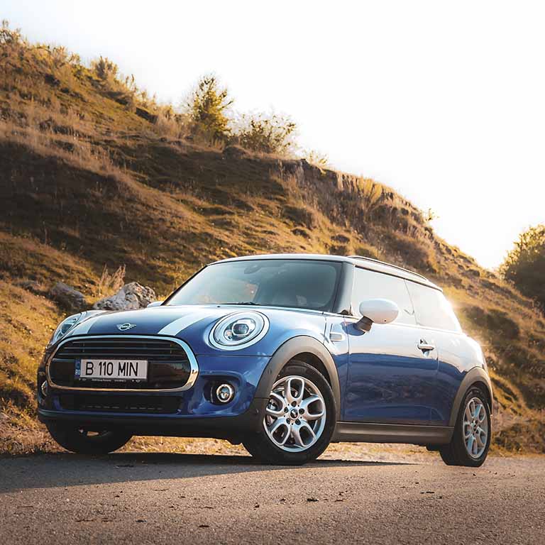 blue mini driving