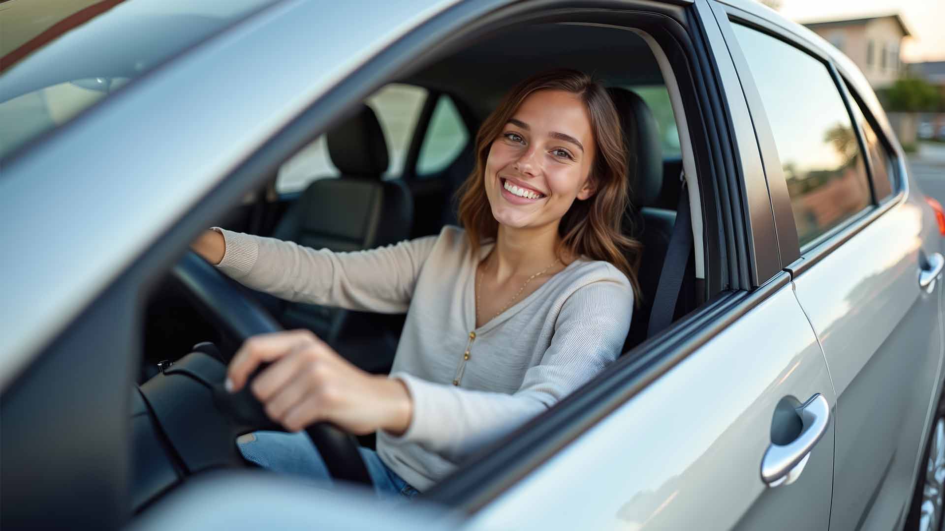Woman Drivnig Turning Happy ?? 