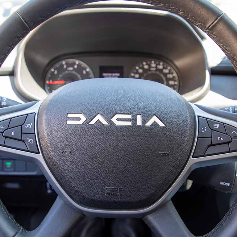 close up of steering wheel of dacia