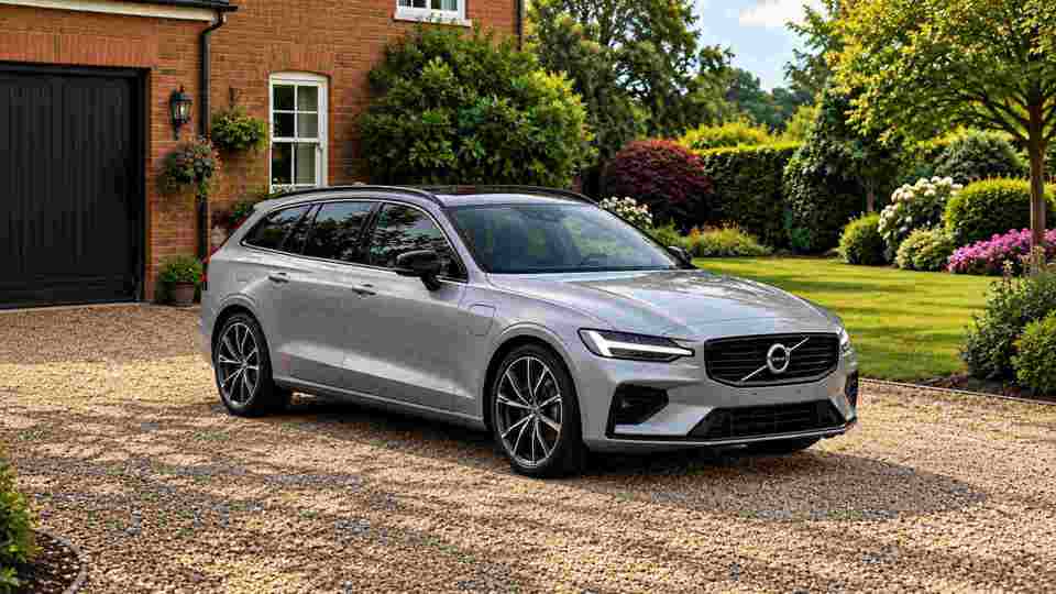 Silver Volvo V60 parked on gravel drive