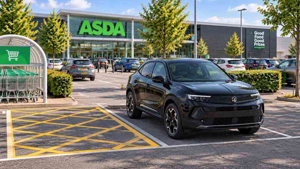 Black Vauxhall Mokka parked outside ASDA